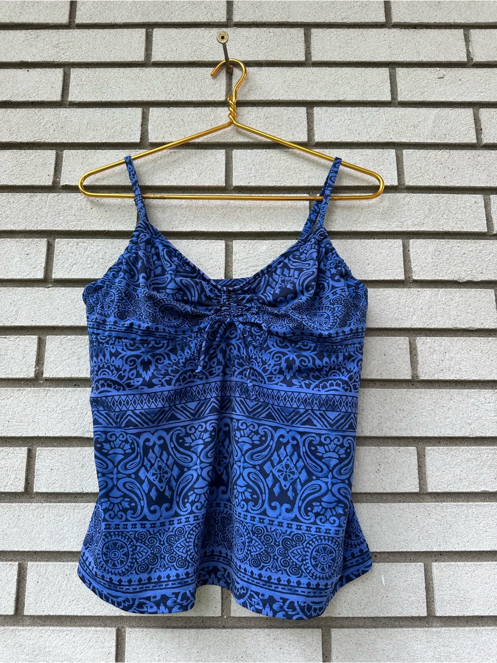 Lands’ End Blue Black Paisley Underwire Tankini Swim Top Adjustable Straps 14